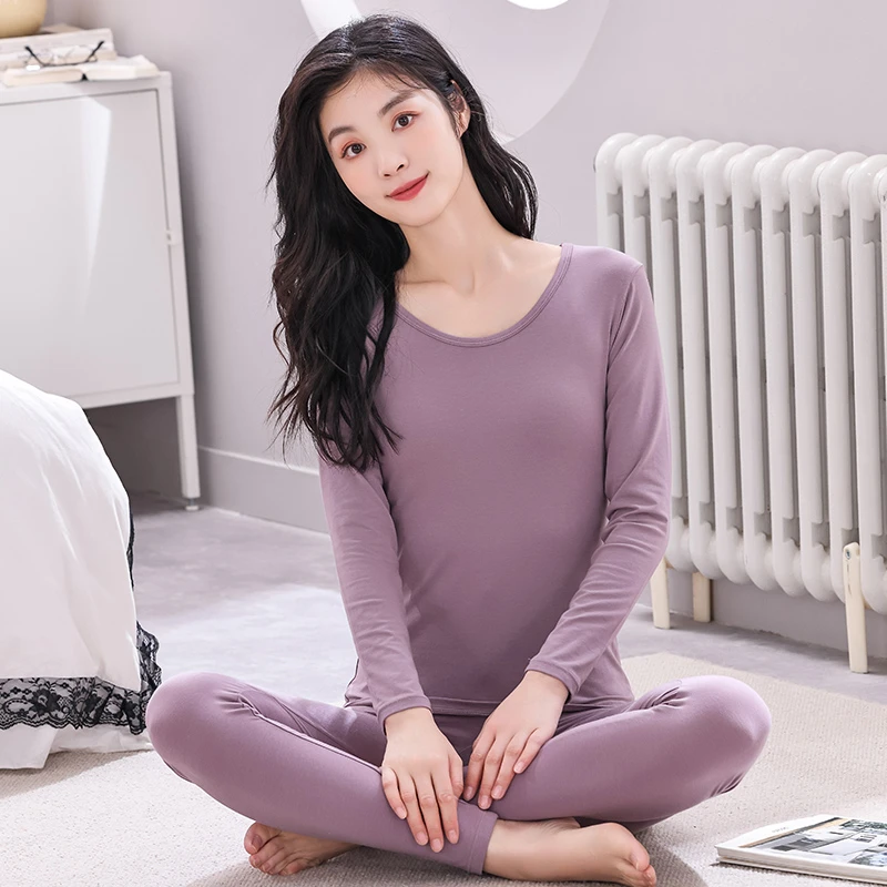 女士新款保暖内衣打底套装无痕秋衣秋裤内穿打底衫修身薄款圆领