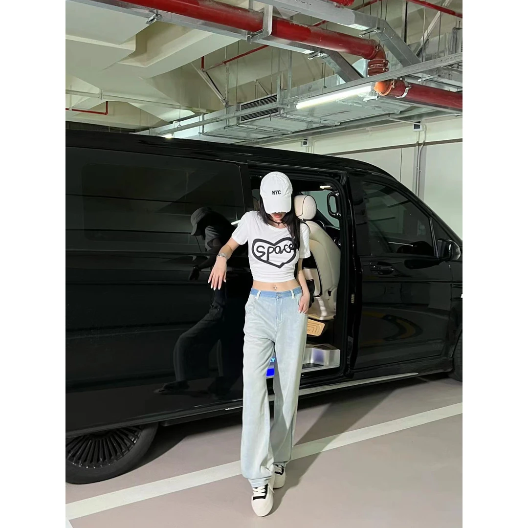 lele 夏季原创设计时尚直筒牛仔长裤 LE2306034NZK