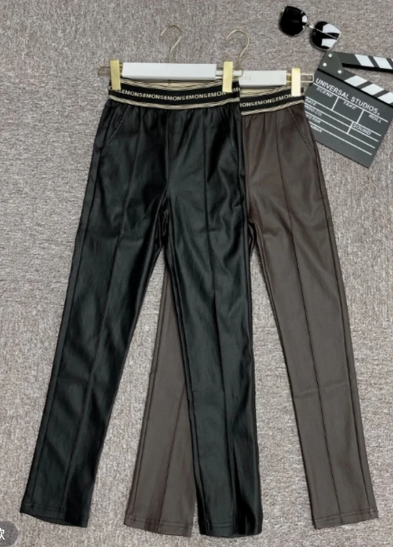 【36026-4】新品字母腰口时尚百搭设计款涂层裤小脚弹力秋冬