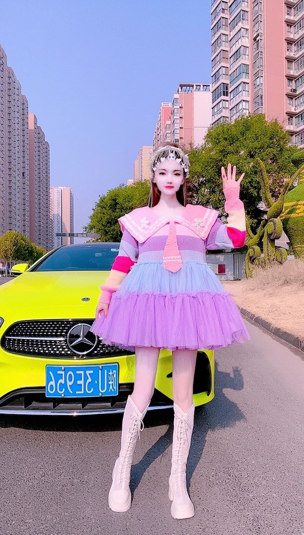 【面条仙仙】3114#高品质纱纱拼接彩虹针织毛衣连衣裙