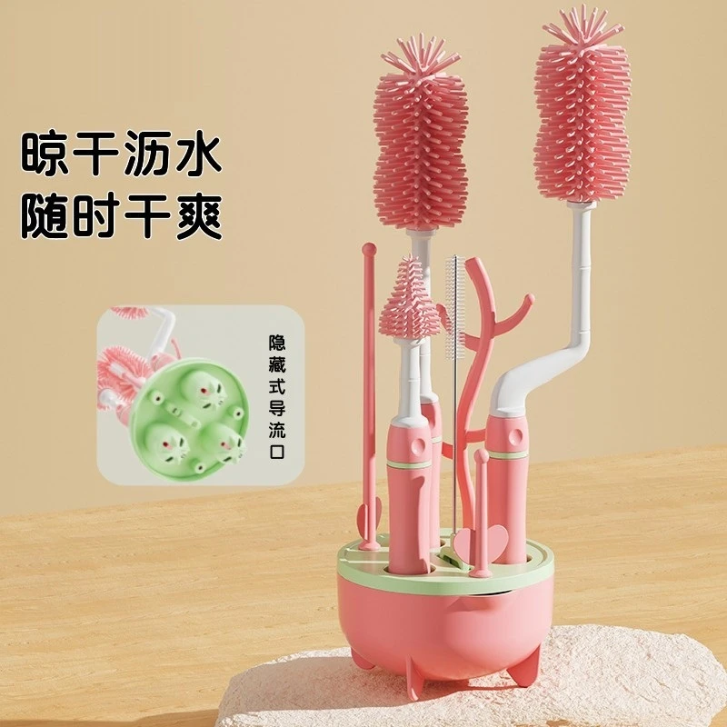 三合一奶瓶刷便携清洗刷新生婴儿专用洗奶瓶涮子奶嘴沥水架清洁刷