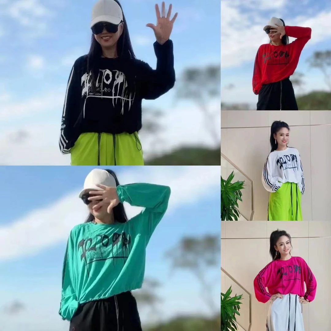 CX903秋季新品冰棉T恤长袖圆领下摆抽绳上衣休闲时尚百搭宽松