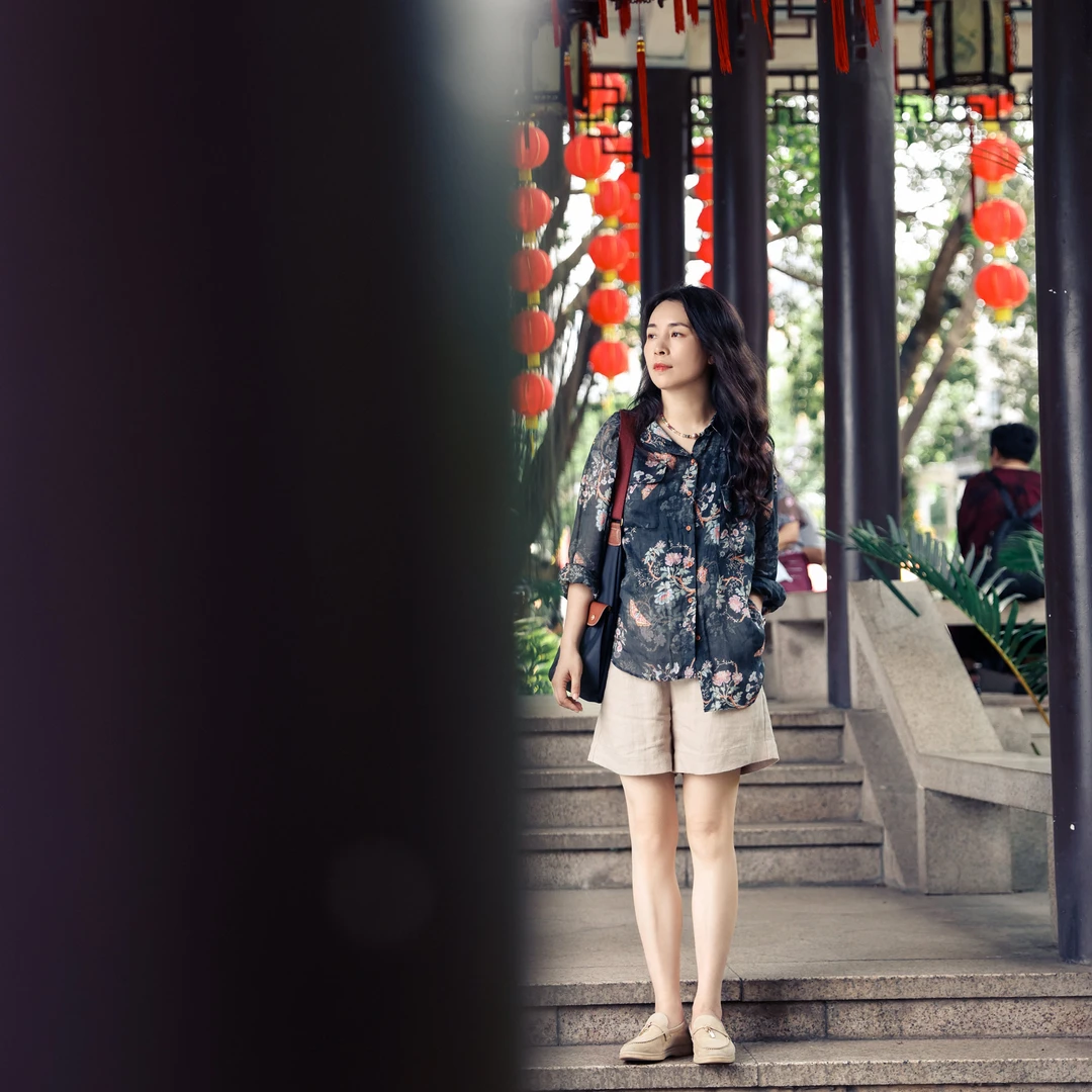 复古双口袋印花麻衬衫305172