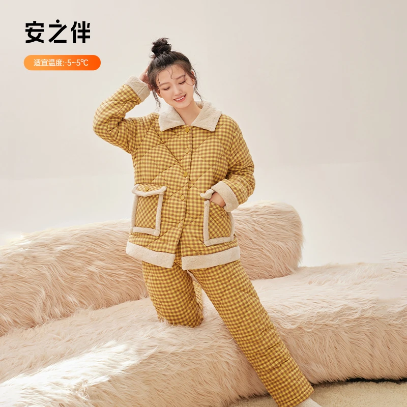 安之伴三层夹棉零下可外穿睡衣家居服加厚保暖冬季女82351121741