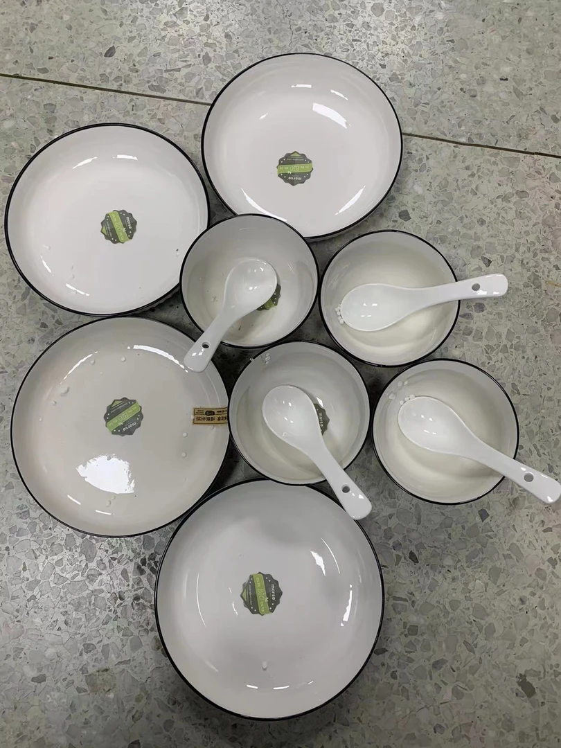 竖纹陶瓷盘子碗筷餐具家用12件套