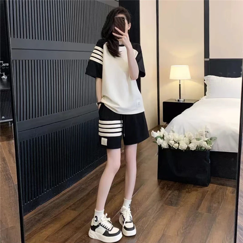 网红穿搭小个子宽松显瘦遮肉休闲时尚运动短袖短裤两件套装女夏装