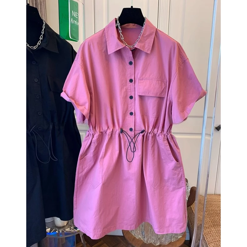 轻奢小众工装风衬衫连衣裙子宽松休闲遮肉中长款小个子2024夏新款