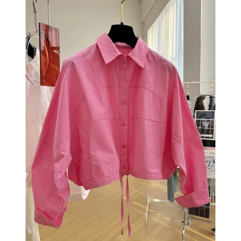 2024新款设计感别致独特蝙蝠袖短款长袖衬衫女春秋装法式小衫上衣