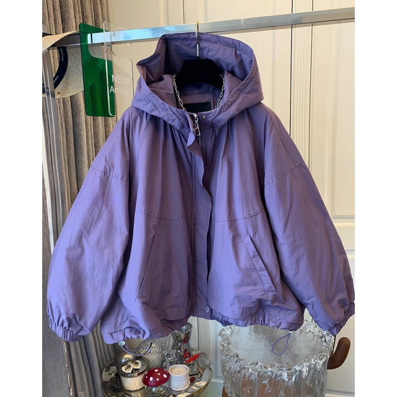 高级感气质连帽冲锋衣棉服宽松简约时尚夹棉厚外套女2024冬装新款