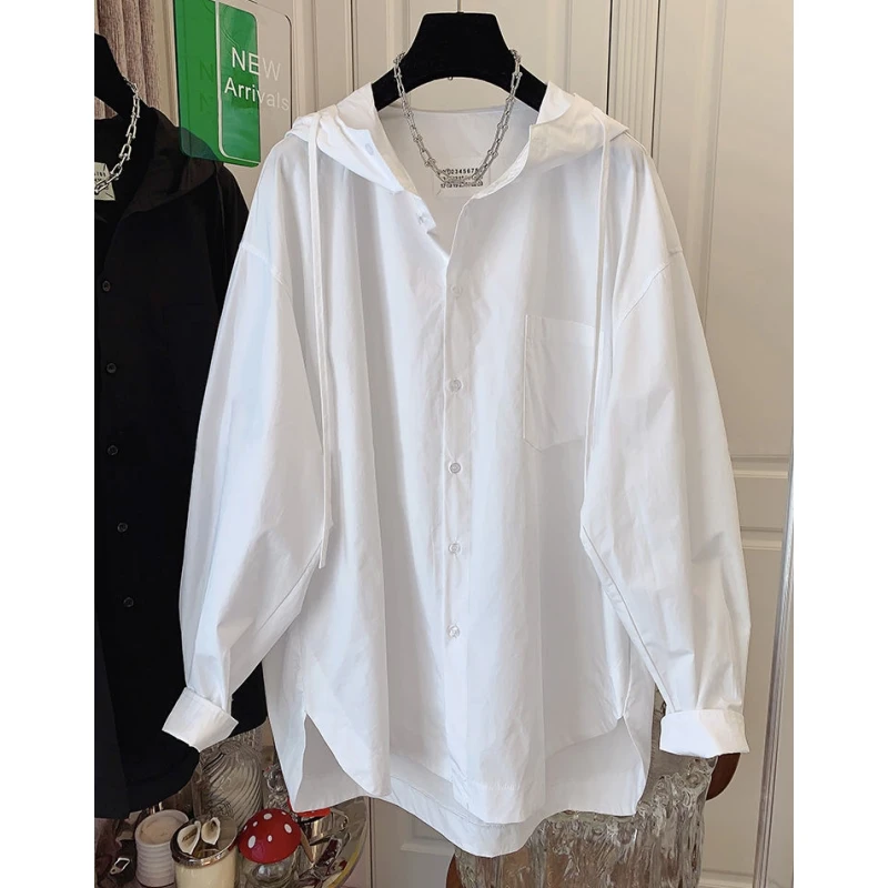 高级感纯色设计感小众衬衫女上衣外套中长款宽松遮肉2024春季新款