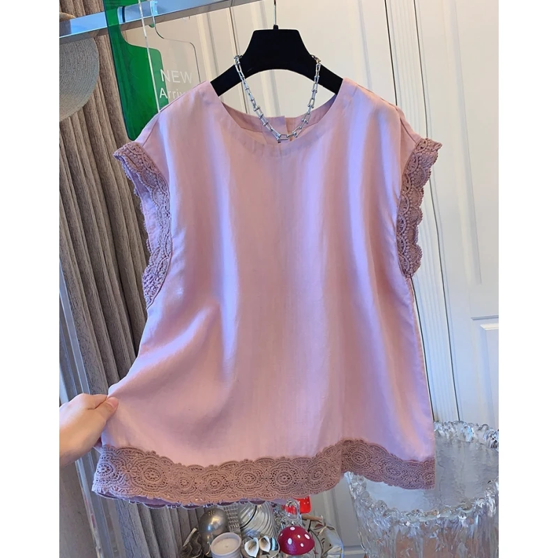 2024新款超好看洋气蕾丝短袖衬衫今年流行漂亮宽松上衣女夏装小衫