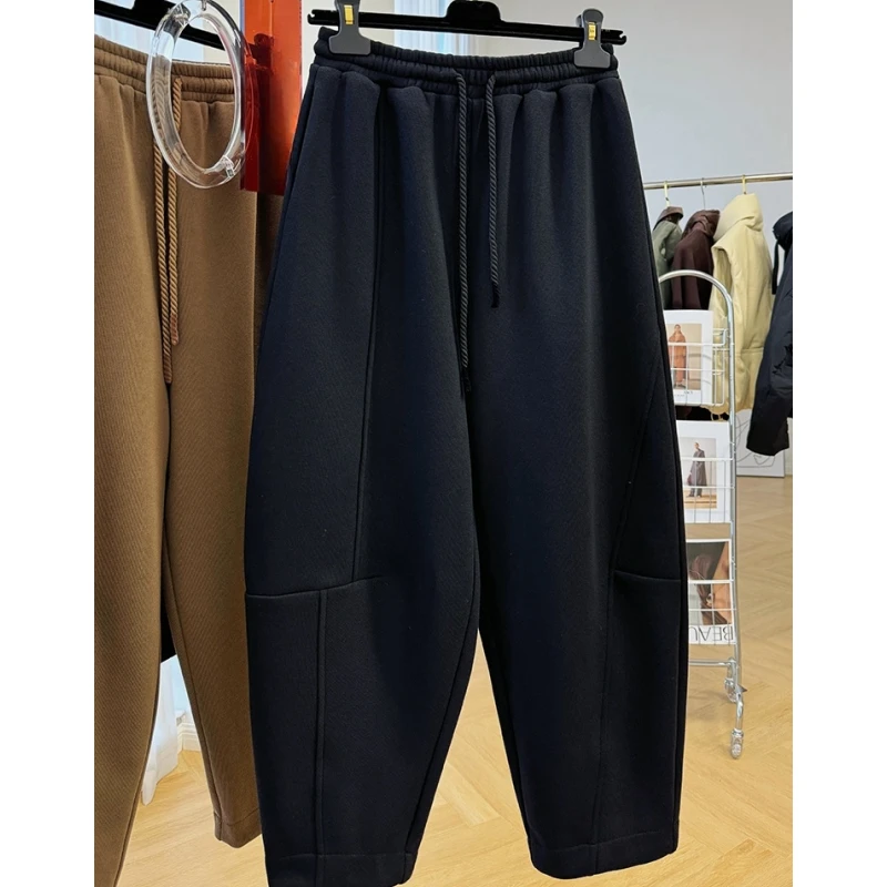 高级感洋气松紧腰抽绳休闲裤女2024秋冬新款九分哈伦裤超好看裤子