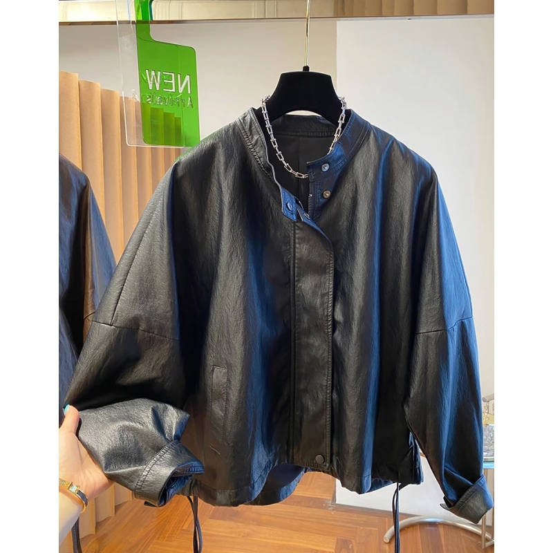 高端复古美拉德机车皮衣外套女春秋2024新款宽松美式短款立领上衣