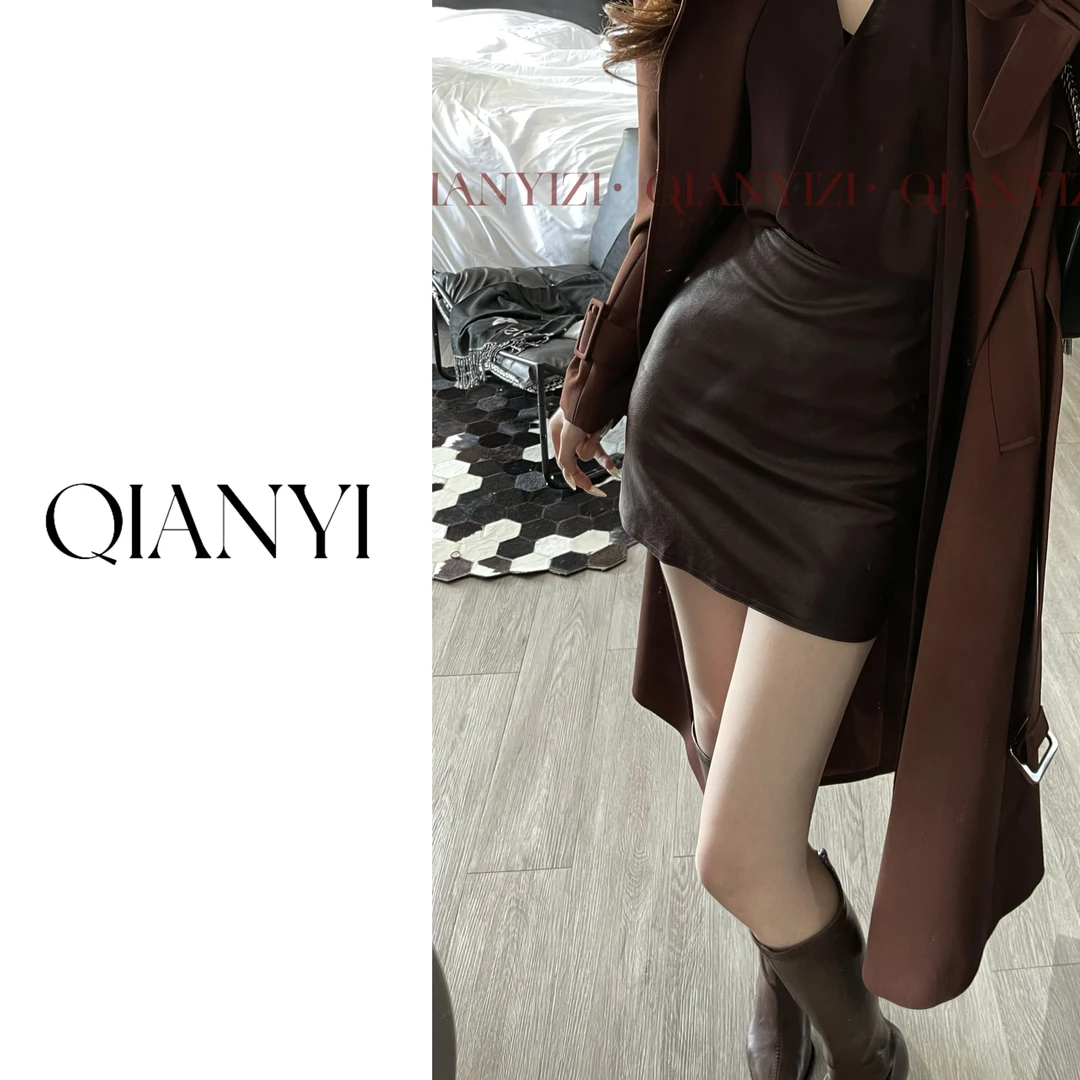 千亿巧克力百搭显瘦pu皮半裙