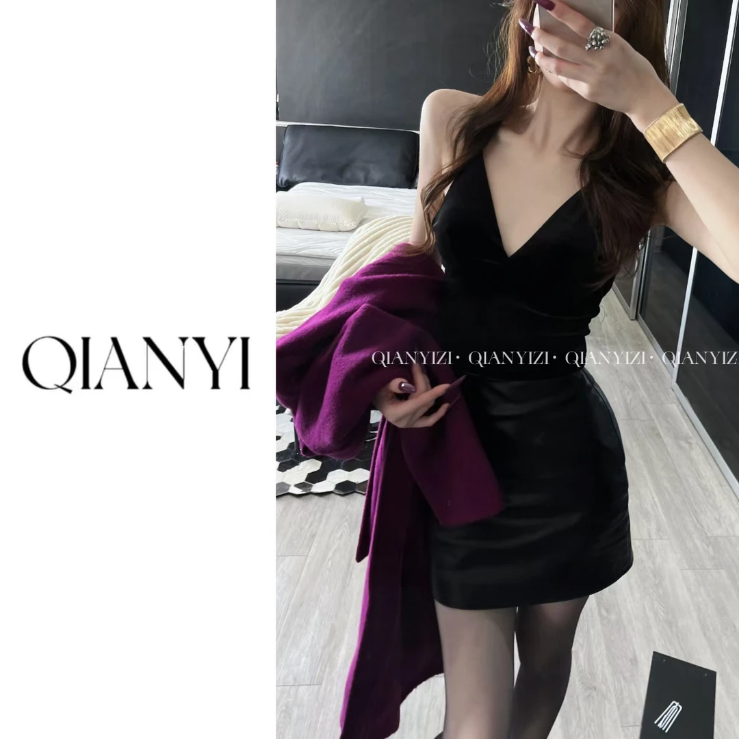 千亿丝绒短吊带背心