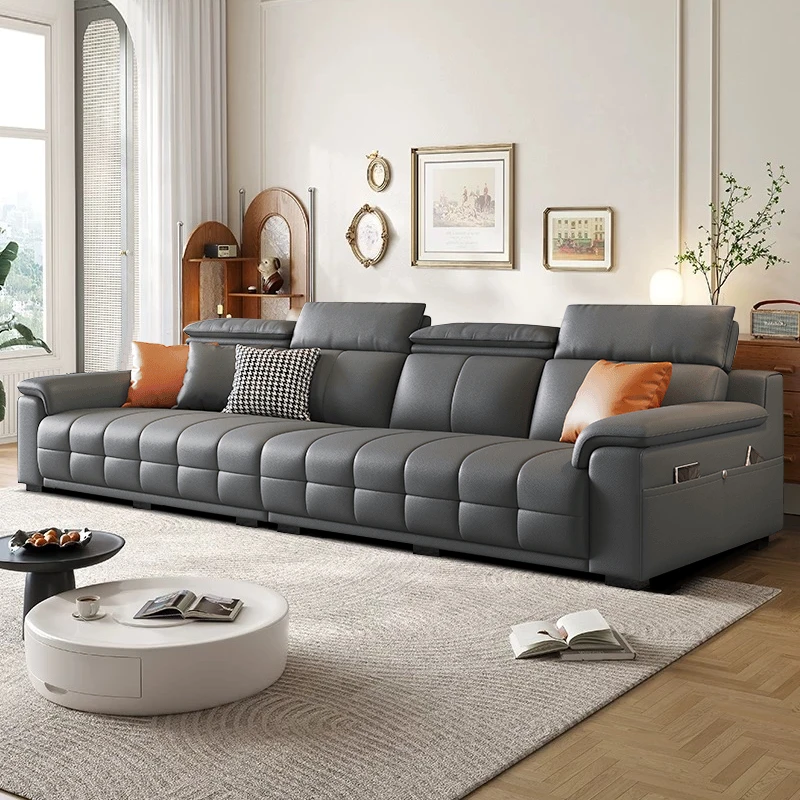 客厅劳伦斯真皮沙发家用直排泡芙意式极简沙发直排头层真皮沙发