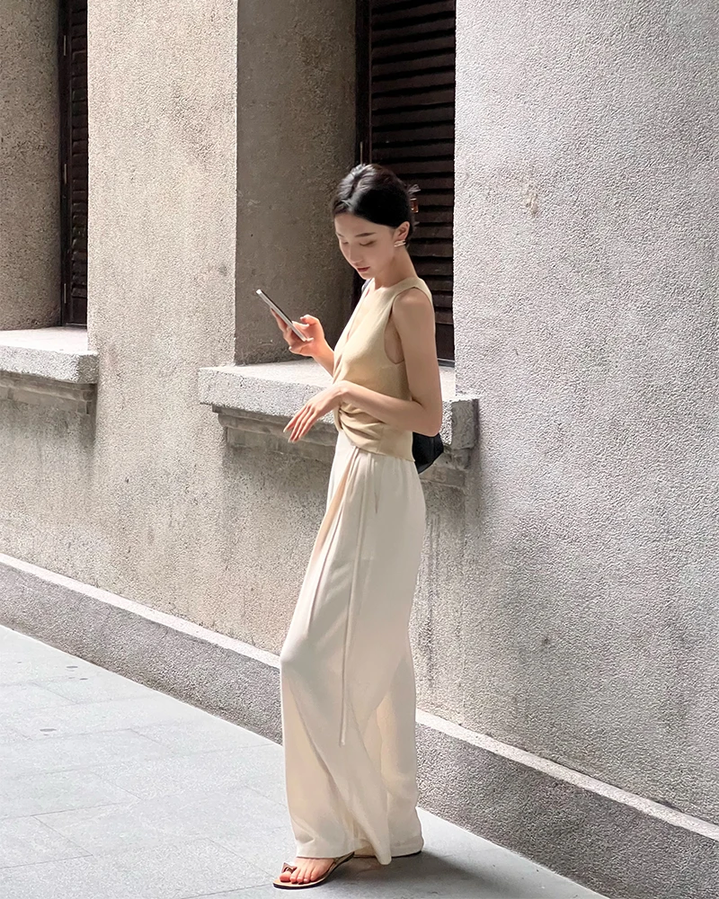 she satin 气质休闲侧门襟阔腿裤AE4ASK10-00