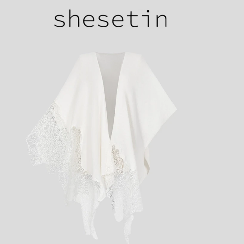 she setin 羊毛手工绣蕾丝披肩