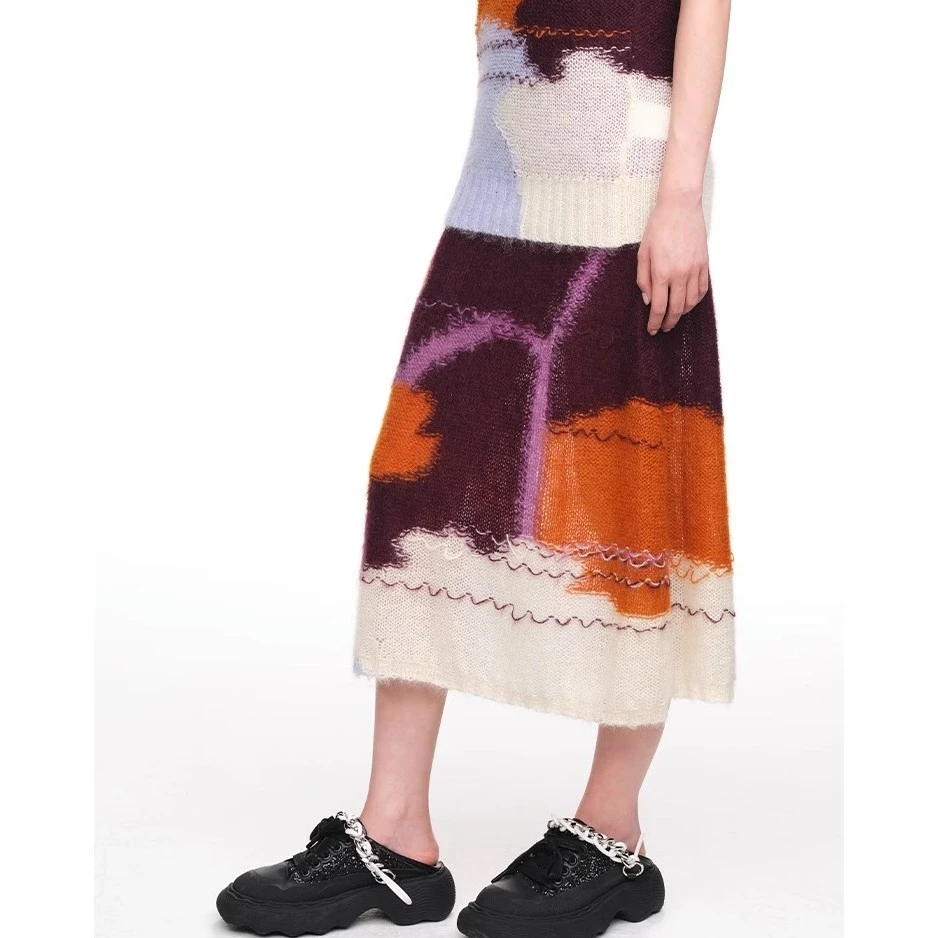 XIAOLI筱李 设计师品牌 丛林印象休闲半身裙宽松图案针织半裙