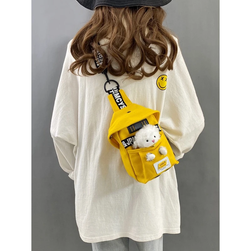 可爱小包包2021新款潮时尚胸前斜挎包女百搭ins帆布小挎包女胸包