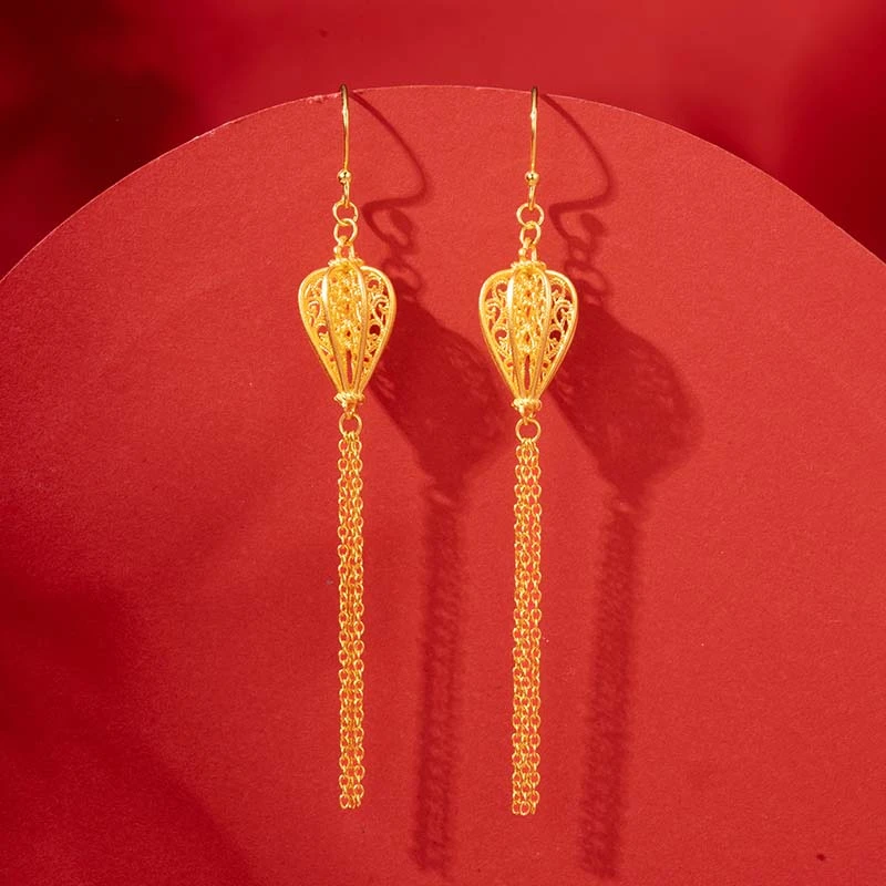 乐麒 925银耳饰 〈花丝灯笼〉鎏金灯笼耳饰中国风国潮风复古新中式