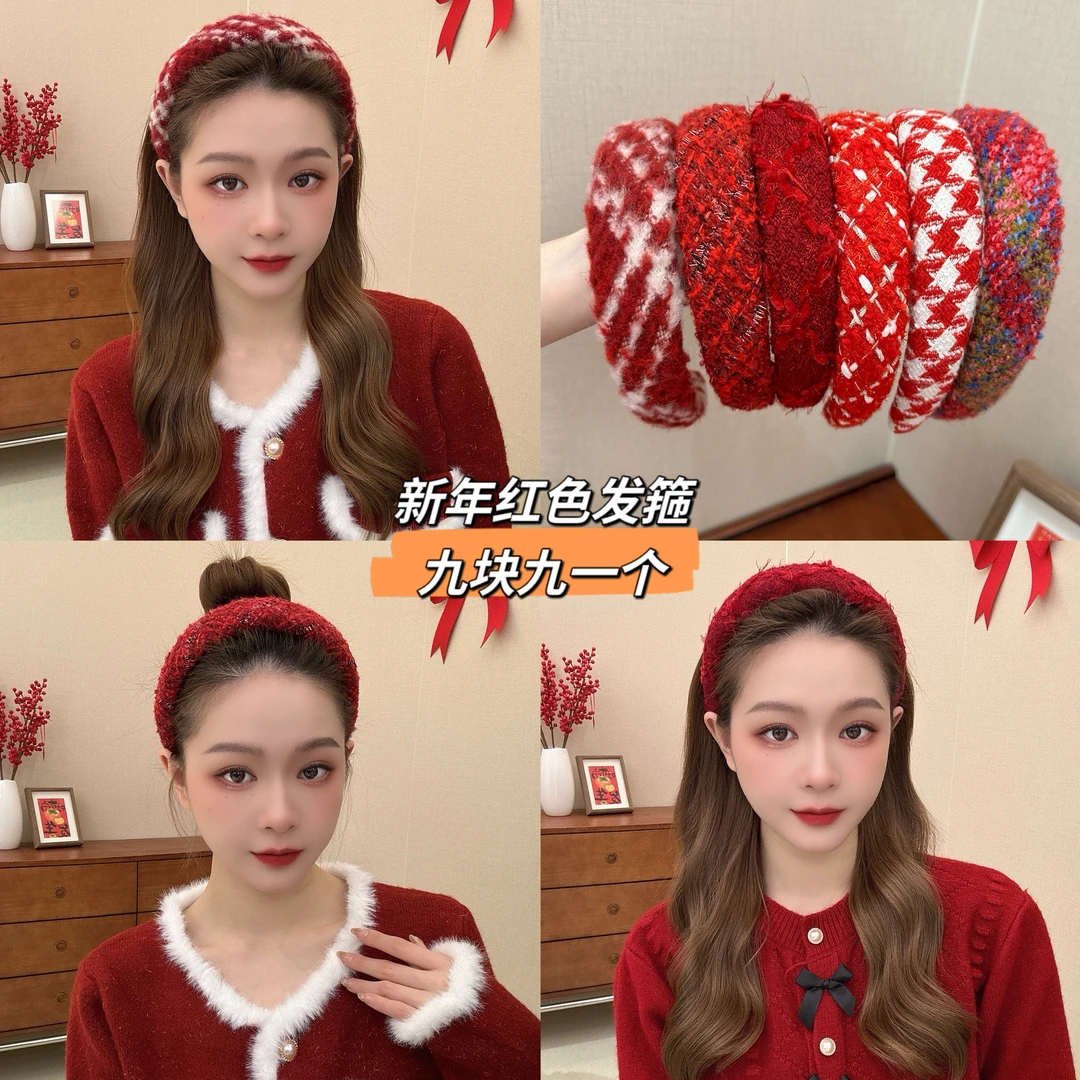 秋冬高级感红色新年发箍女款2023年新款头箍复古过年头饰