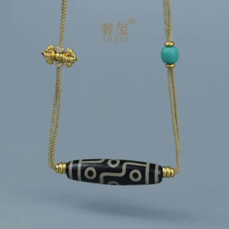 非金属吊坠  九眼项链颈链男女款天然西藏真品9眼锁骨链情侣礼物