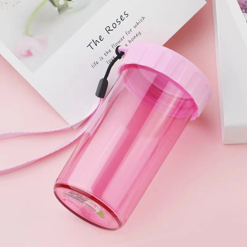 雅致随心水杯子300ml儿童少女可爱运动挂绳塑料杯送礼佳品