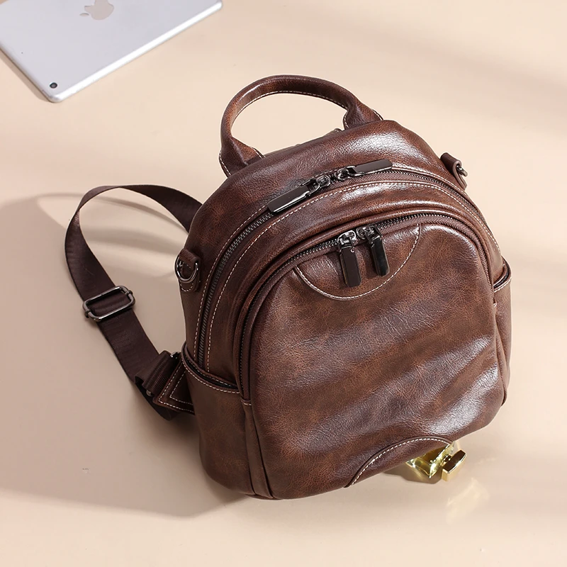 复古风休闲双肩包轻便时尚韩版女式潮流小背包质感软皮简约书包