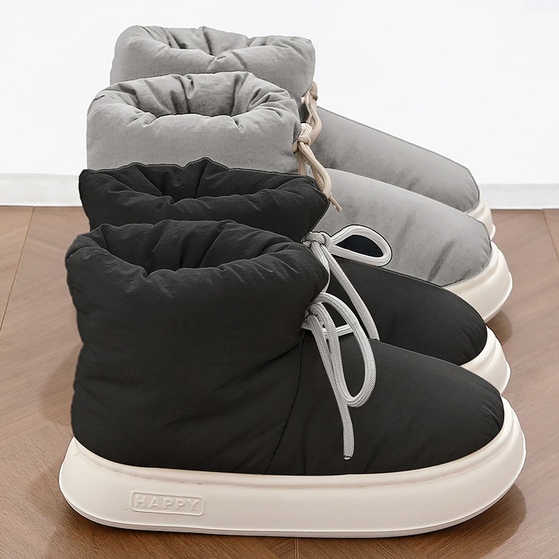 羽绒布防水棉拖鞋男士冬季全包跟2025新款室内家居厚底冬天棉拖男