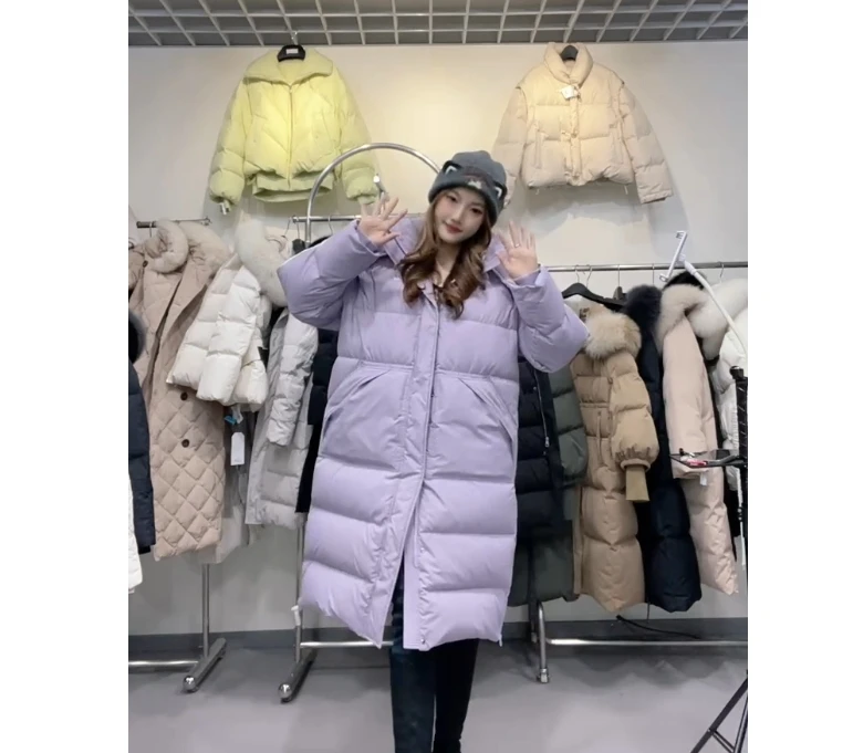 2025新款宽松大码长款过膝加厚90鸭绒女羽绒服保暖休闲404款