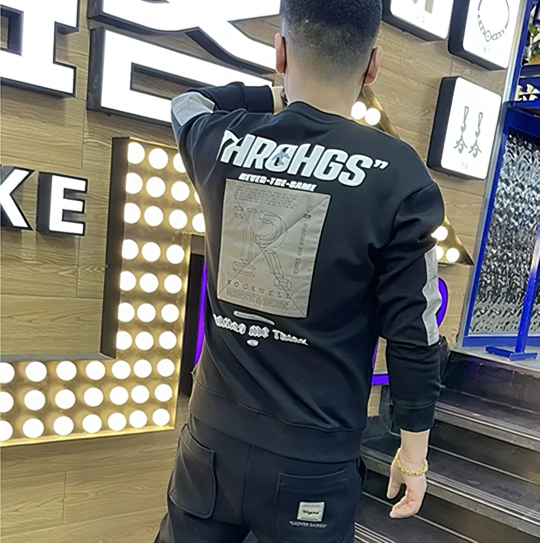 卫衣男2024秋冬潮牌时尚字母个性印花韩版修身高端棉质百搭打底衫