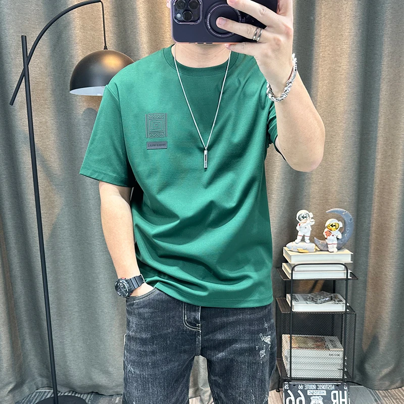 夏季新款简约潮流纯棉短袖t恤男韩版修身圆领时尚休闲男士短袖t恤
