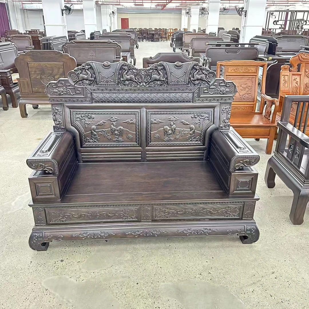 一川家居实木家具重工雕花双人位