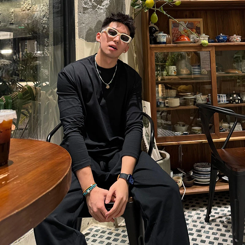 200克小领口凉感速干索罗娜长袖男简约运动休闲打底衫上衣内搭白