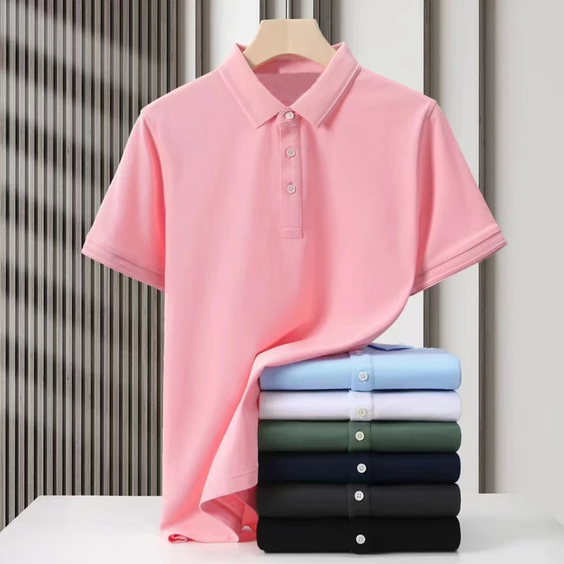 2025春夏季新款休闲POLO衫百搭半袖纯色商务翻领针织T恤