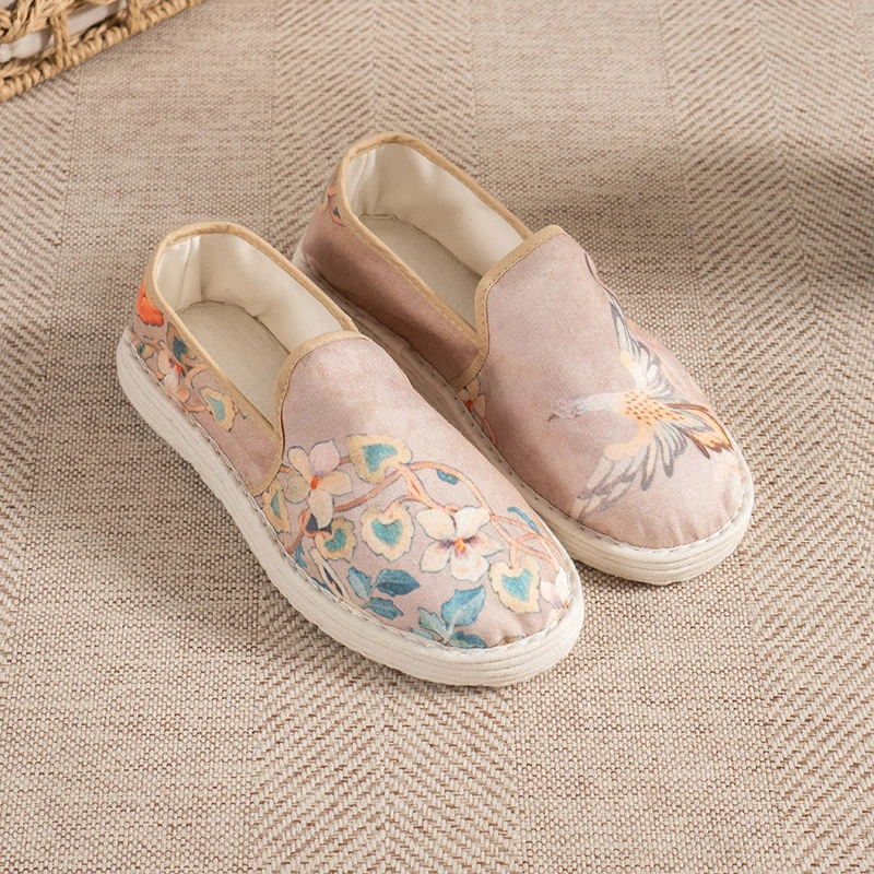 平底鞋老北京千层底纯手工布鞋春秋季女款一脚蹬透气棉布孕妇单鞋