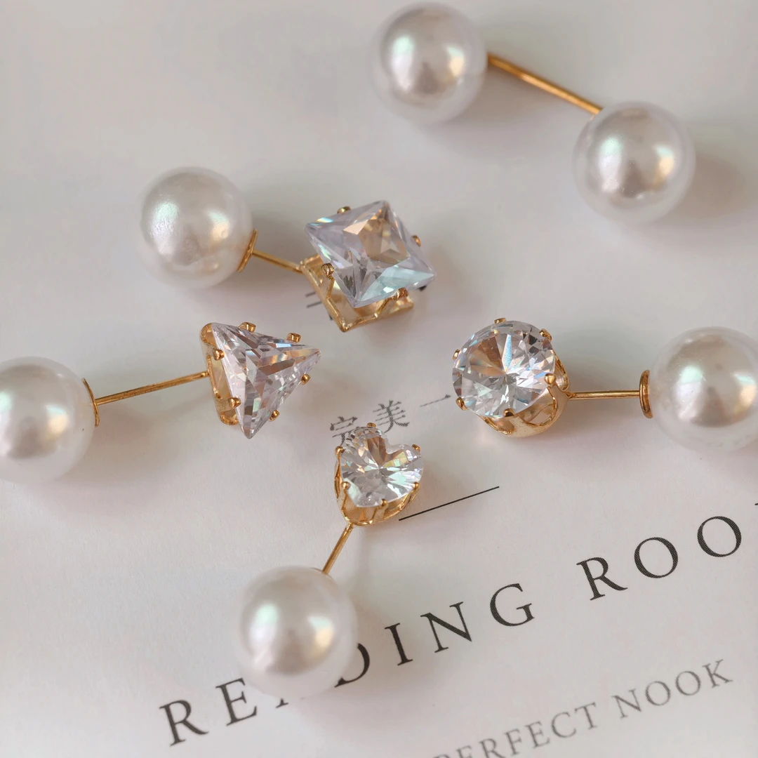 单头直针珍珠锆石钻胸针DIY多用途胸针爱心三角圆和方形 披肩装饰