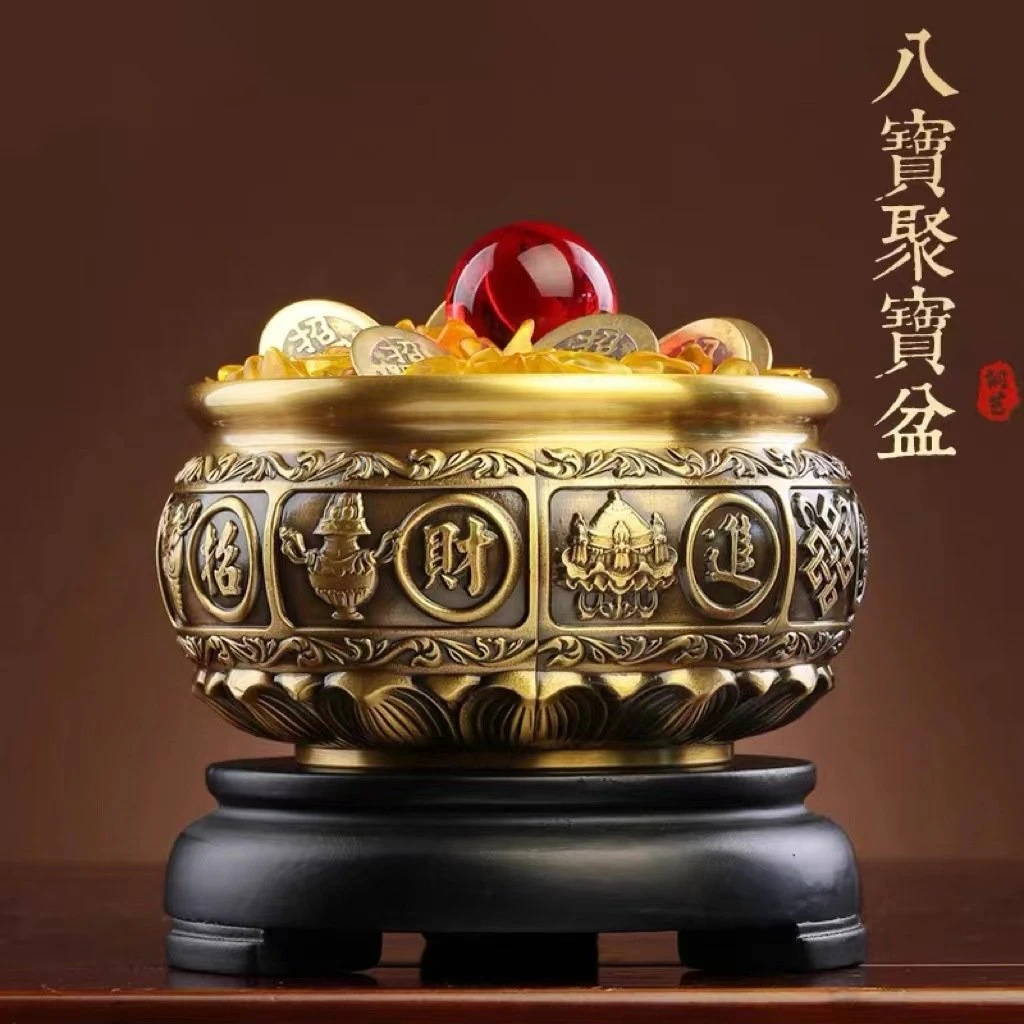 纯黄铜有求必应聚宝盆摆件招财进宝办公室书房摆件装饰工艺品开业