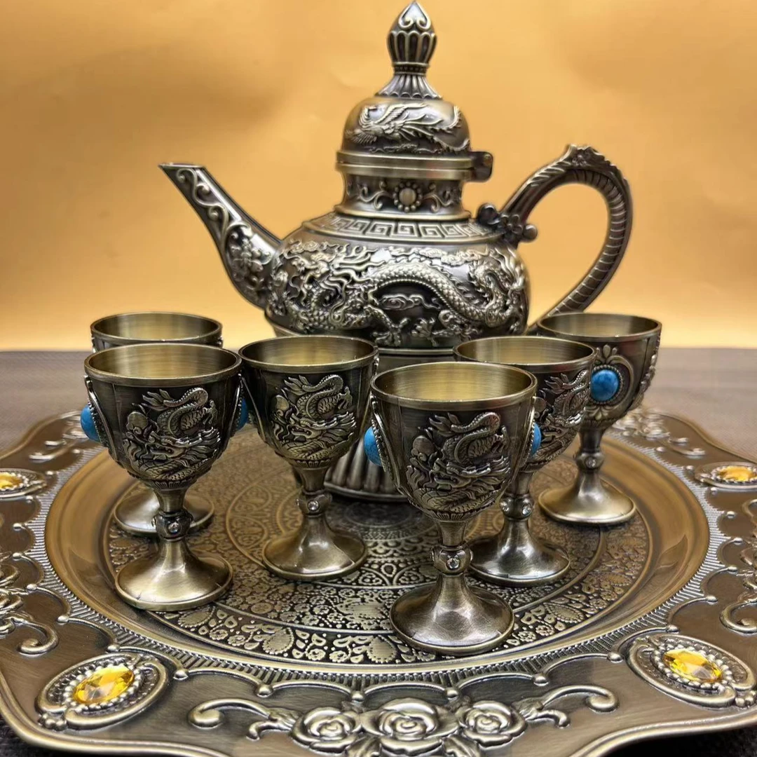 老式高档复古手工中式龙凤酒壶仿古白酒壶套装创意龙凤酒壶白酒壶