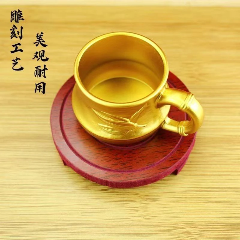 黄铜茶杯办公室手工摆件节节高升杯铜水杯家用工艺品茶杯竹子杯