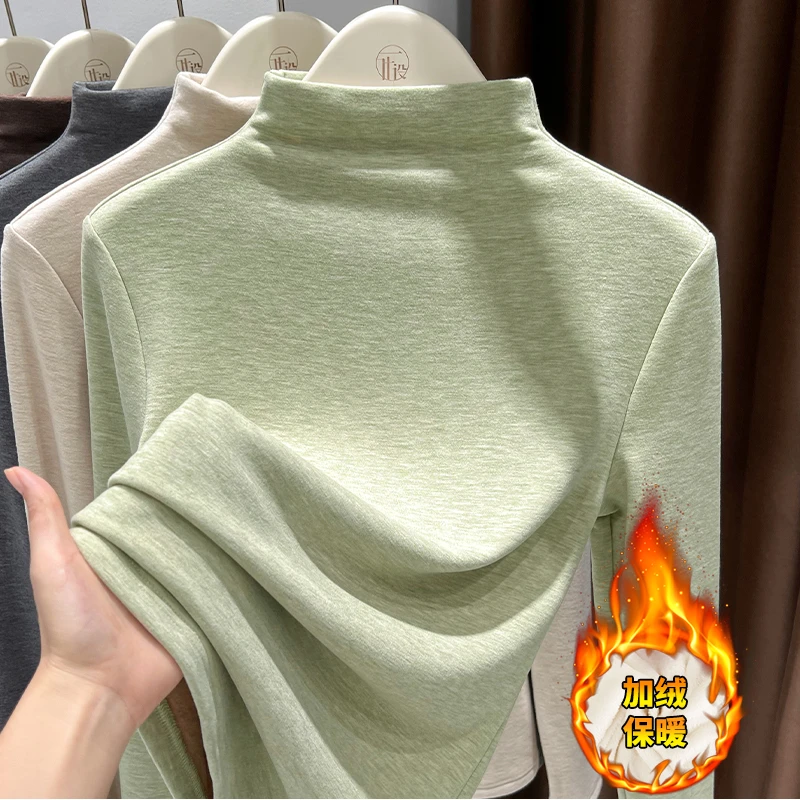 配毛呢大衣的打底衫女2024秋冬高级感内搭半高领澳绒保暖修身上衣