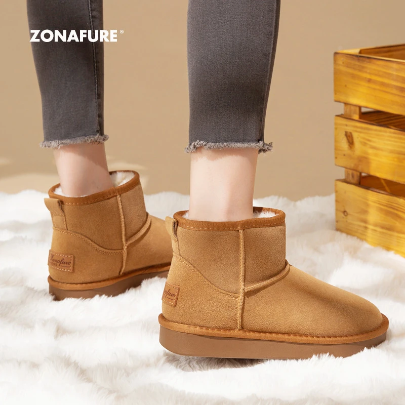 抗寒低筒雪地靴女款真皮短筒加绒加厚保暖冬季2025新款东北面包鞋