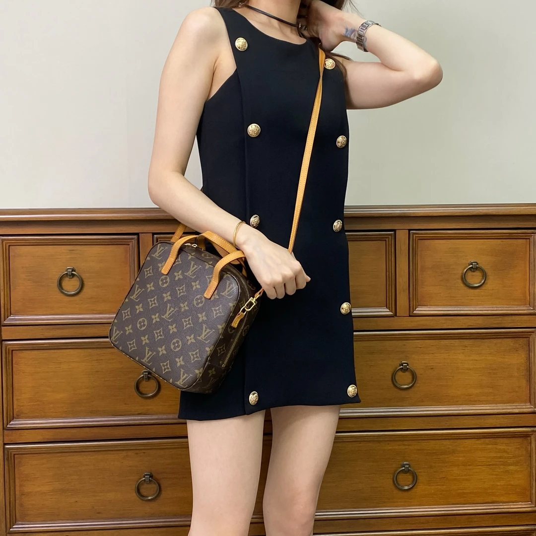95新 LouisVuitton/路易威登 LV中古老花饭盒包便当包hd