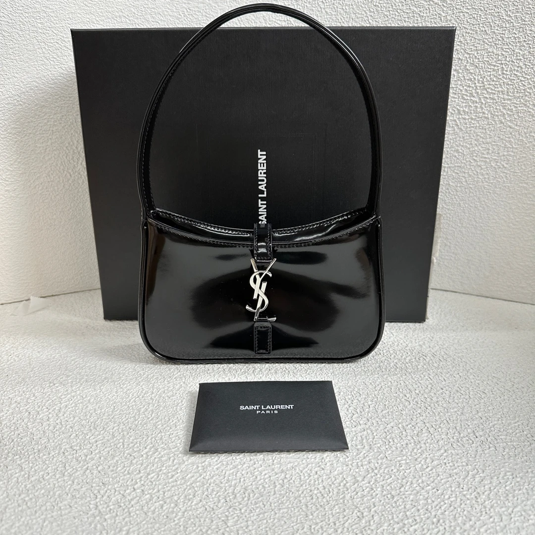 99新 YSL/圣罗兰 【阿庞】j01469/黑银hobo腋下包/光面皮/底长19
