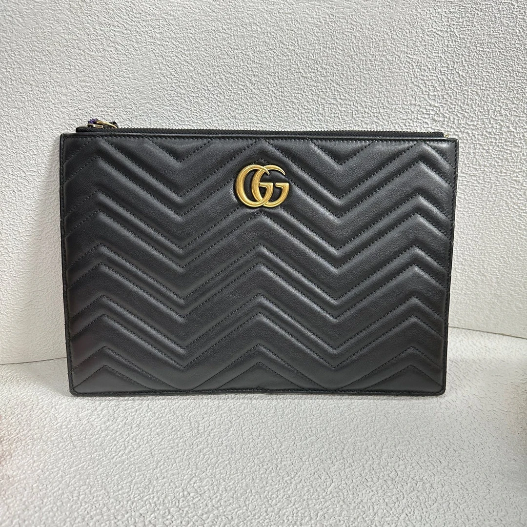 95新 GUCCI/古驰 【阿庞】j01339/黑色手拿包/底长30/手拿包