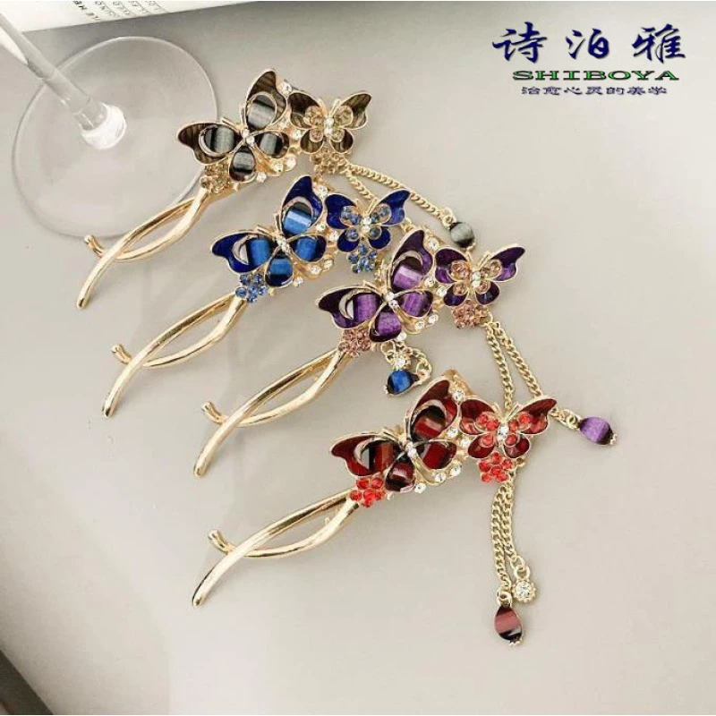 诗泊雅 比翼蝴蝶扭扭一字夹复古宫廷发卡妈妈后脑勺盘发夹子发饰