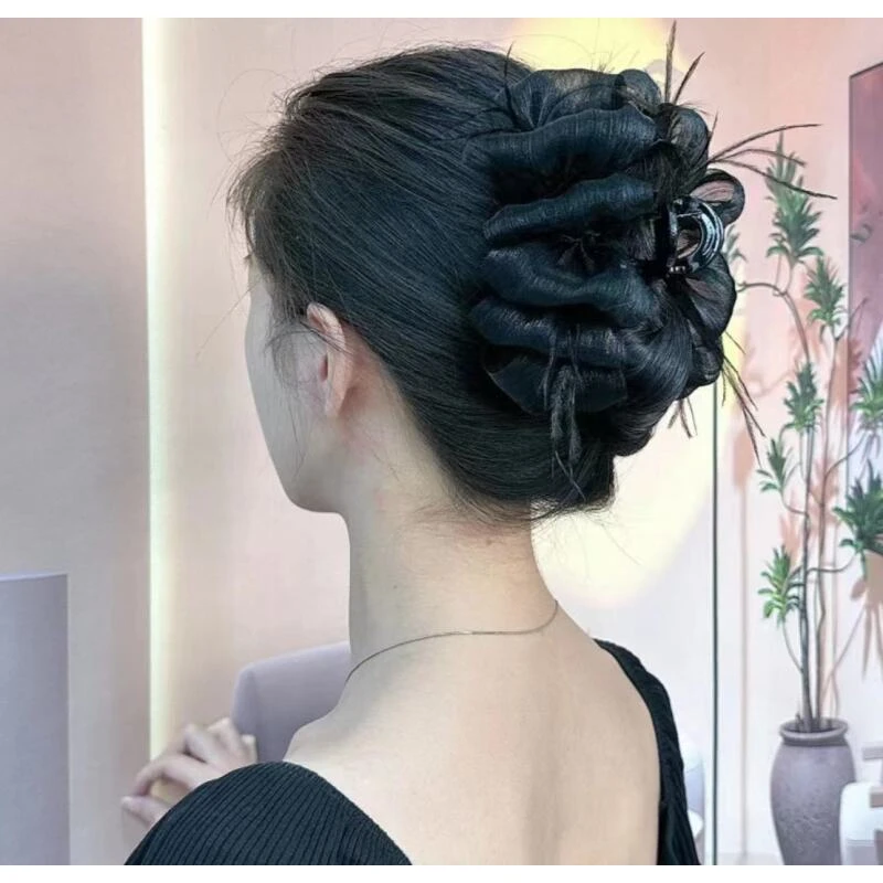 诗泊雅气质优雅百搭网红仙气发夹网纱13cm鲨鱼夹网红