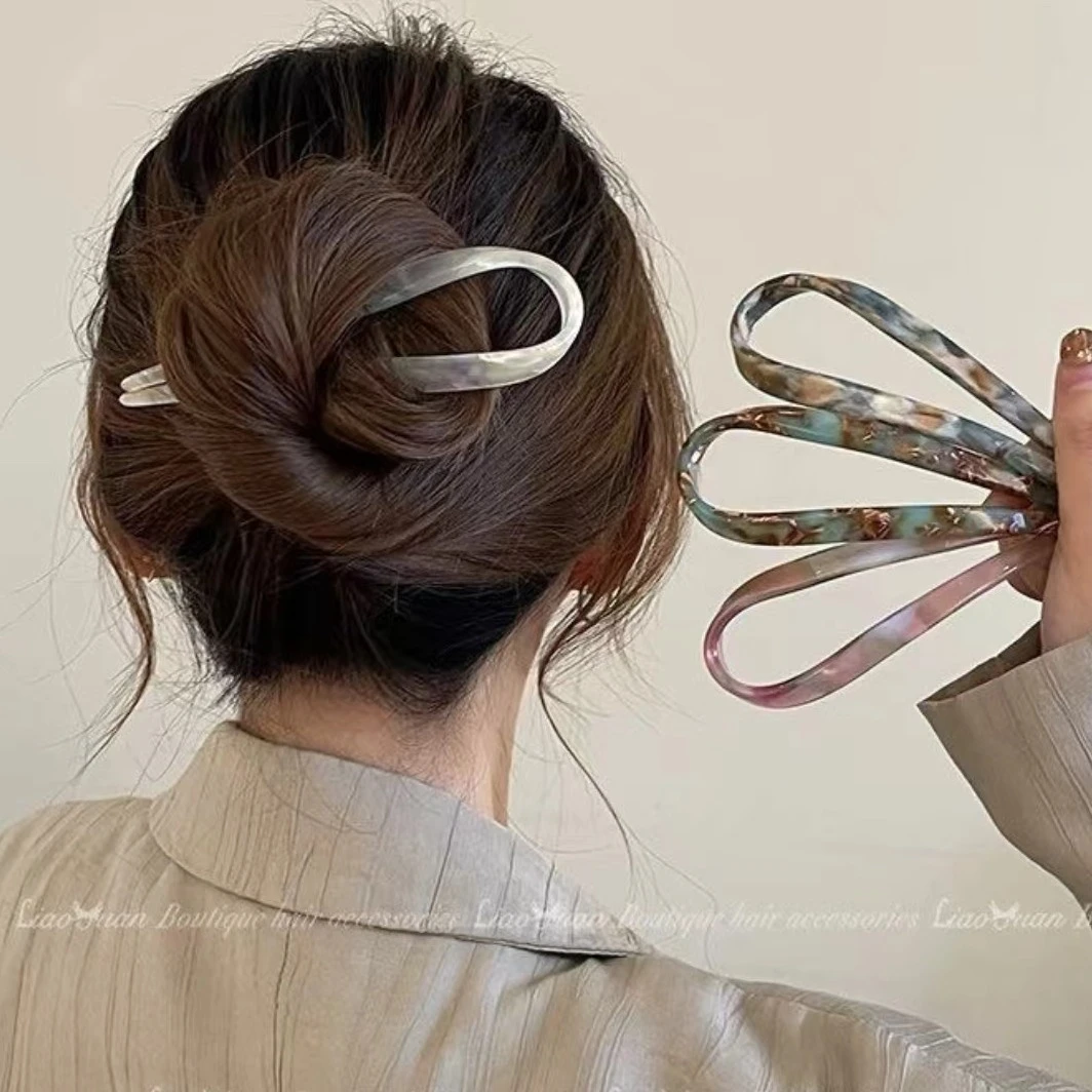诗泊雅 高级感醋酸u形发簪中短发简约现代百搭发叉簪子