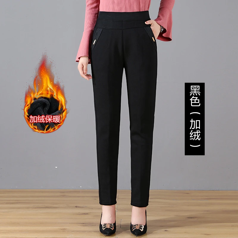 中老年女高腰加绒加厚长裤冬季显瘦保暖裤休闲裤外穿裤子奶奶裤